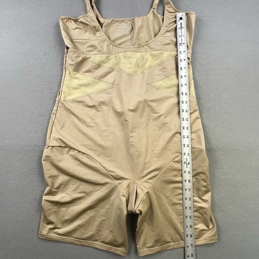 Shape By Cacique Open Bust Thigh Shaper Body Suit Size 22/24 Beige Tan Stretch